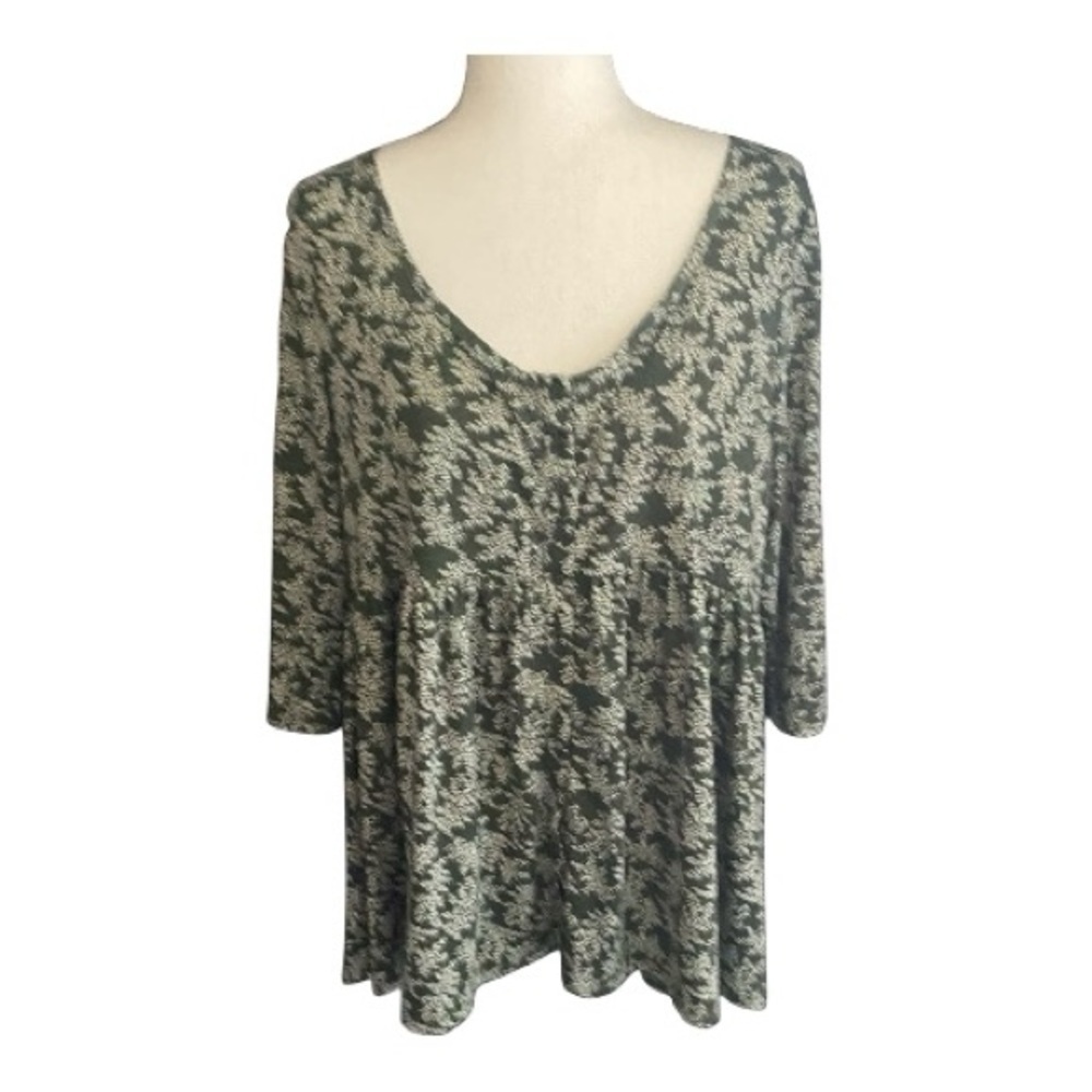 LORALETTE-GREEN AND WHITE BABYDOLL TOP-WOMENS SIZE 2X